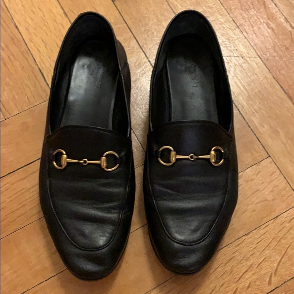 Gucci Black Leather Horsebit Loafers with Gold Hardware